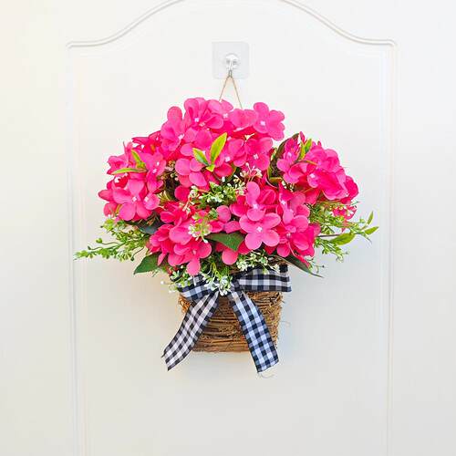 纵鸿亚马逊2024跨境春季花环夏季粉色天竺葵花篮门篮装饰前门挂饰