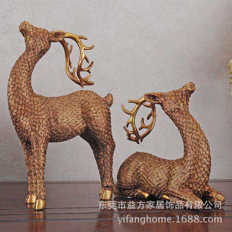 欧式树脂工艺品摆件欧美风格家饰站姿卧姿情侣鹿摆件家居摆设