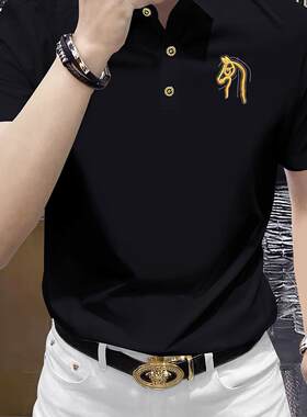 BellerLee 欧洲站垂感免烫短袖衬衫男夏季冰丝弹力修身休闲T恤