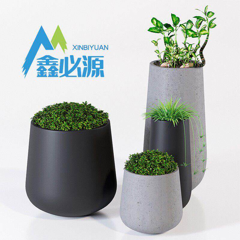 玻璃钢定制简约圆筒花盆商场室内外美陈组合创意落地装饰花器