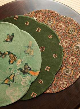 慢蓝茶席真丝香云纱海棠圆茶垫新式中0000253禅意面布艺1桌双旗垫