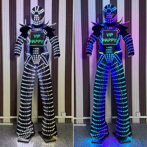 屏幕编程发光服LED变色幻彩光高跷服演出机器人巡游表演服装酒吧