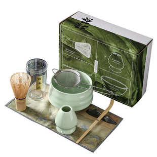 抹茶茶具7件套装 日式 抹茶色抹茶碗陶瓷百本立茶筅彩盒茶筅立整套
