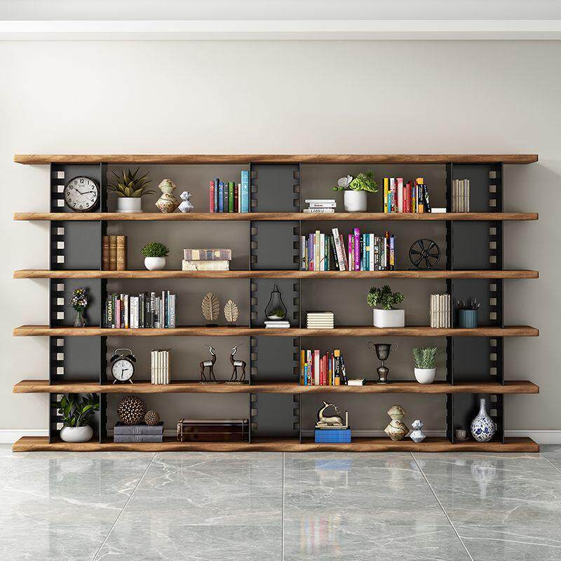 美式铁艺实木置物架书架子办公室展示架书房书柜现代简约多层落地