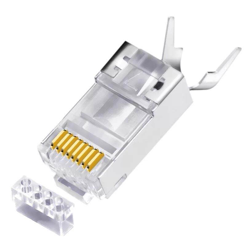 捷森RJ45七类万兆屏蔽水晶头8P8C工程专用纯铜镀金cat7网络水晶头