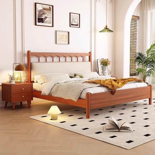 法式全实无品牌/床现代5简约1.m双人主卧1.8单人日式民宿济床经木