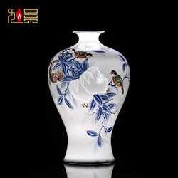 景德镇陶瓷花瓶青花瓷手绘插花瓷瓶简约大号中式客厅高档瓷器摆件