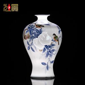 景德镇陶瓷花瓶青花瓷手绘插花瓷瓶简约大号中式客厅高档瓷器摆件