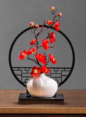 屏风装饰品摆件新中式屏风花瓶摆件仿真梅花插花禅意客厅茶几电视