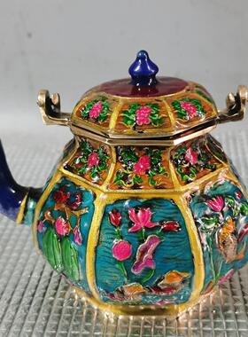 古玩铜器收藏:珐琅彩酒壶,器型厚重,古玩家居创意礼品工艺