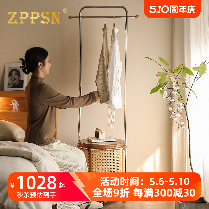 ZPPSN简约实木藤编可移动衣帽架多功能落地挂衣架卧室床头柜置物