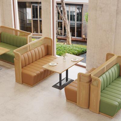 卡茶楼主YZ-8801题餐厅编藤座沙发靠墙日式主题连店锁餐饮饭酒楼