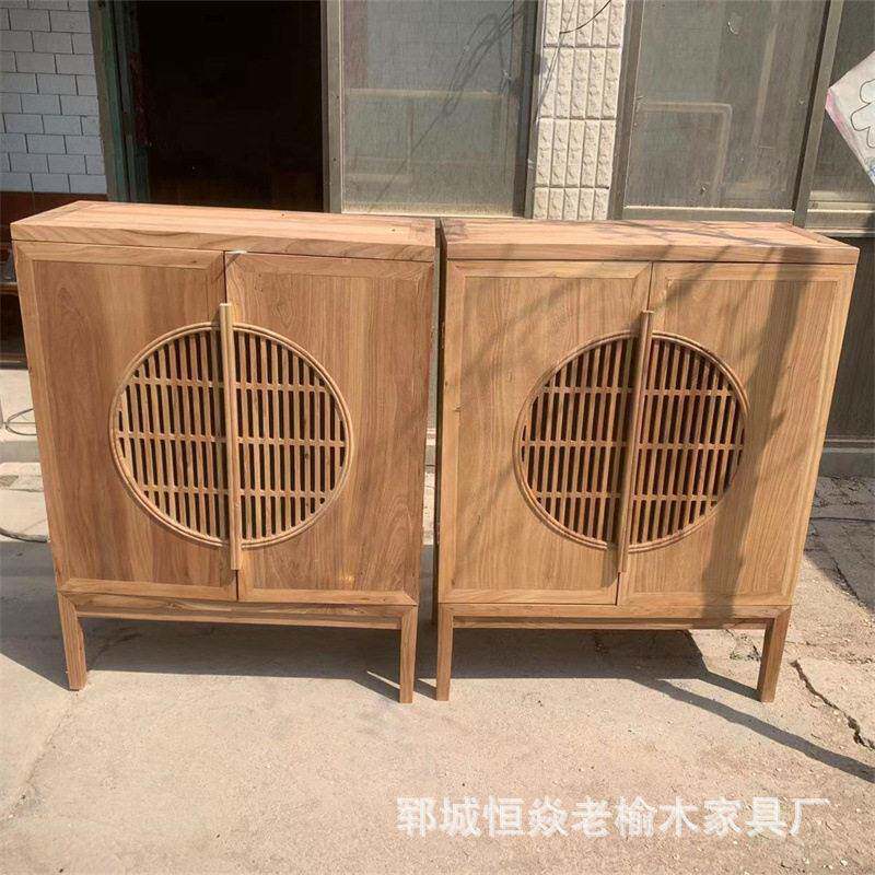 老榆木新中式免漆玄关柜现禅意门厅柜实木餐边柜简约储物茶水柜