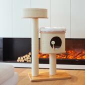 高档Catsle猫实木窝猫一体猫爬架四季 猫抓树柱猫城堡咪磨抓剑猫麻