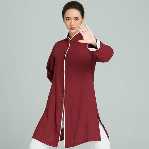 正品武农旗太极服女 道服袍汉服竹节麻子袍武术服太极裙道清仓价