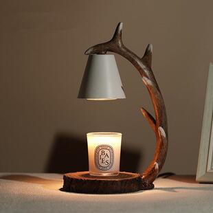 鹿角香薰融蜡灯卧室装饰覆古香氛蜡烛台灯可定时调光无火熔蜡灯