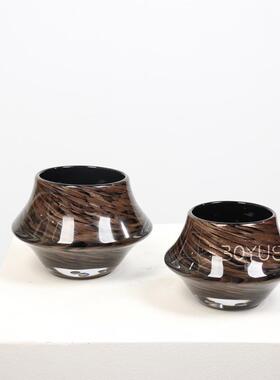 中古洒金飞碟琉璃花瓶售楼处酒店前台洽谈桌茶室家居花艺装饰摆件