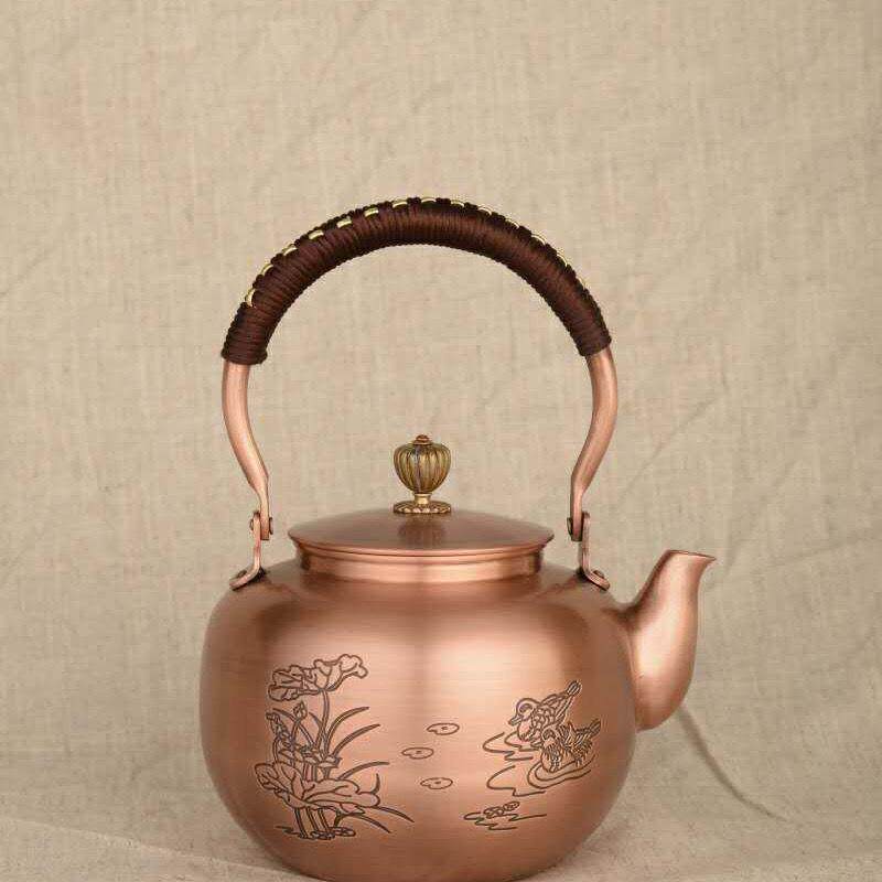 老式家用紫铜纯手工1.2升百福茶壶加厚养生复古煮茶铜壶烧水壶