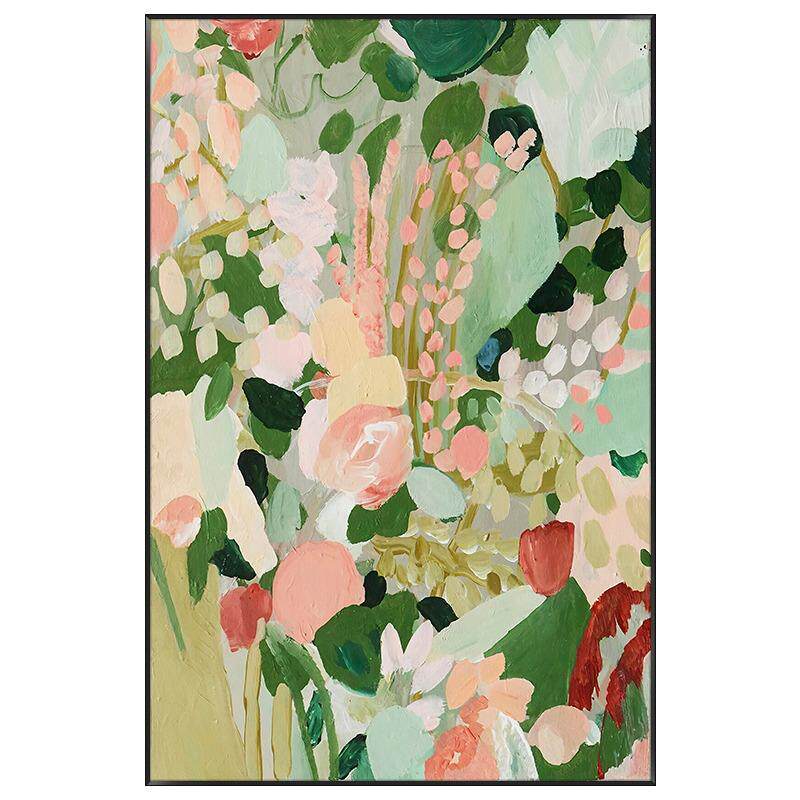 奶油风玄关装饰画客厅巨幅落地画抽象花卉餐厅壁画走廊过道挂画