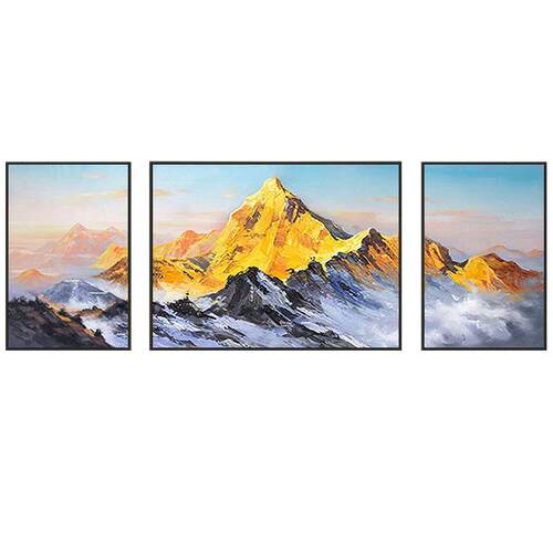 背有靠山客厅装饰画三联画沙发背景轻奢挂画现代金山飞鸟晶瓷挂画