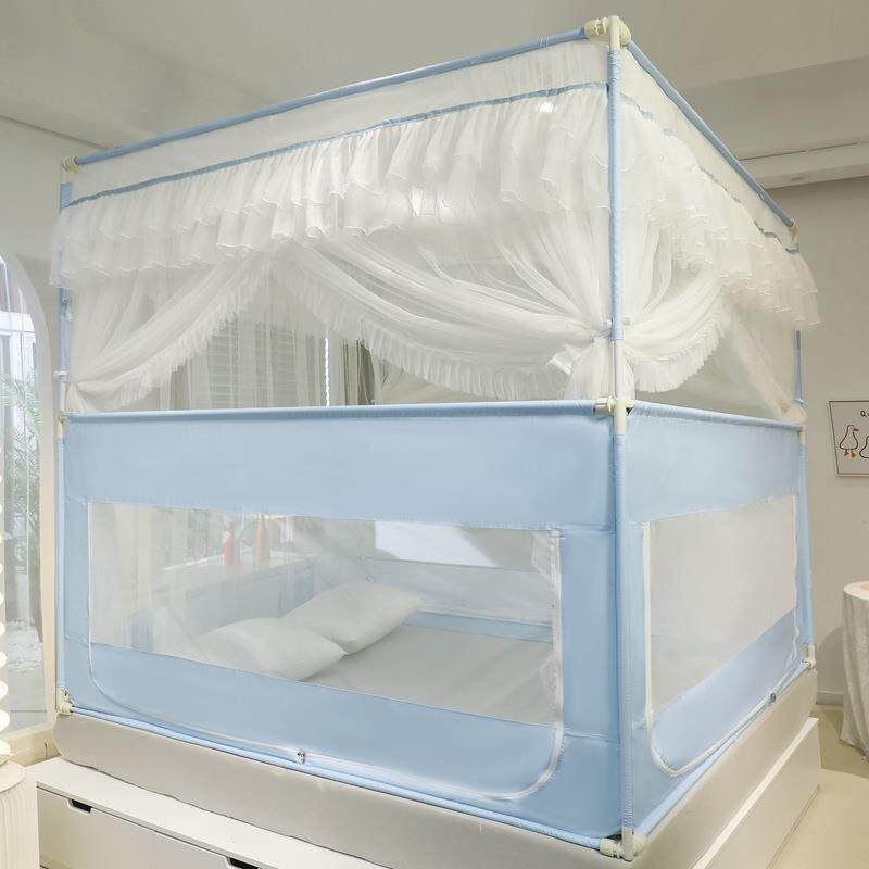 CB#2024新款围栏门帘方顶坐床三开门蚊帐防蚊宝宝掉床围栏蚊帐家