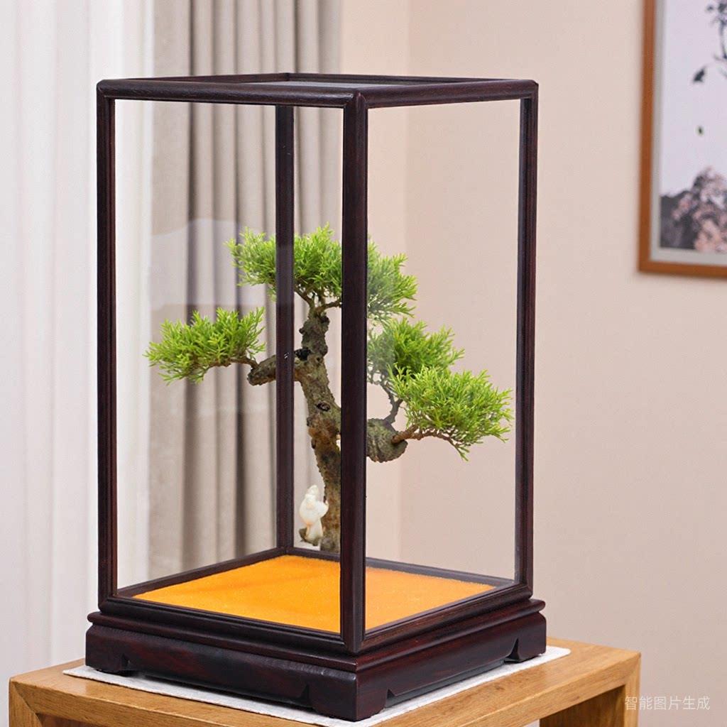 红木玻璃罩紫檀木花瓶古董文玩佛像工艺品摆饰展示盒防尘罩子定制