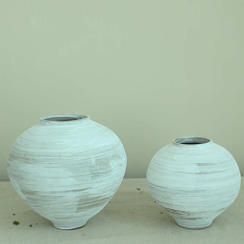侘寂客厅插花装饰复古白色粗陶花瓶中式ins风民宿禅意干花摆件