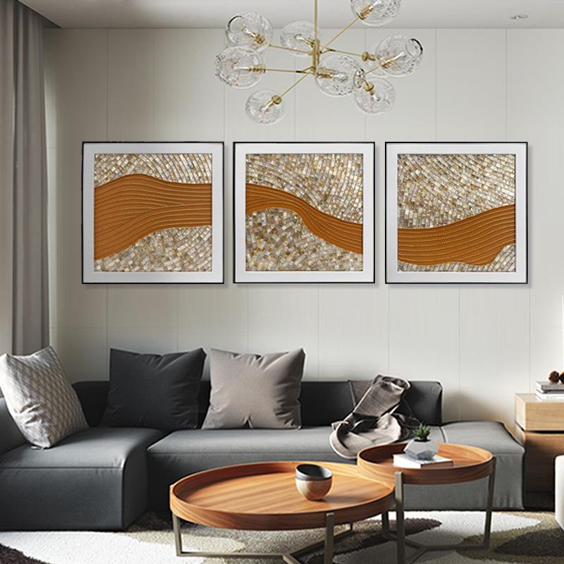 客厅现代时尚装饰画手工贝壳金色链轻奢入户酒店大堂立体挂画直销