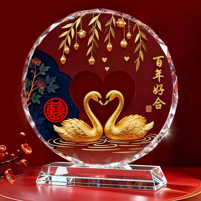 天鹅水晶摆件客厅玄关装饰百年好合结婚礼物送新人送女友桌面摆台