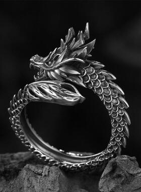 Vintage Dragon Adjustable Rings for Men Retro Gothic Animal
