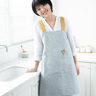 高档围裙用家衣厨房交叉防水做饭冬季罩纯棉日式爱女高档棉麻工可