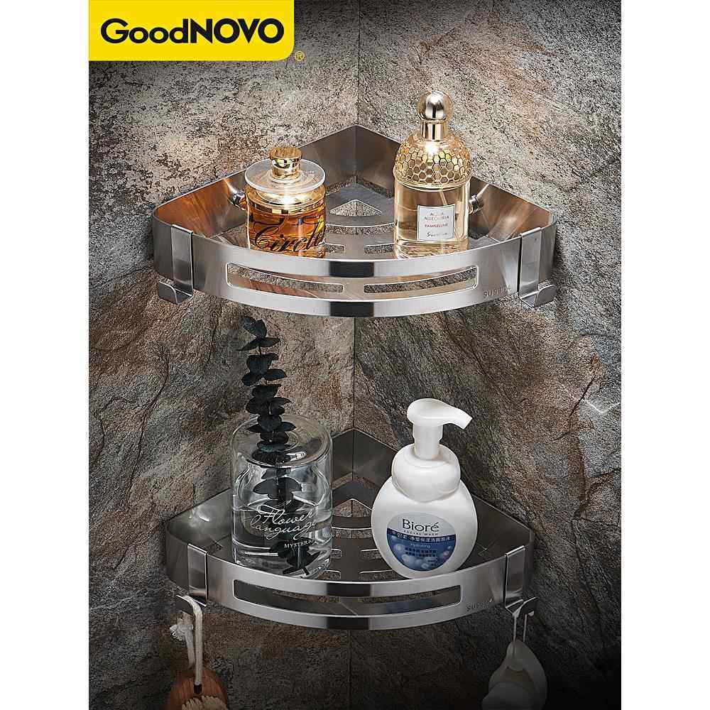 304不锈钢浴室收纳架冲凉卫生间三角置物架淋浴房转角壁挂免打孔