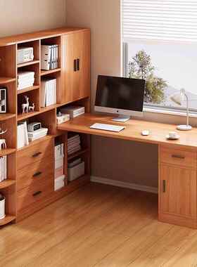 一RPG书桌书架体转电角脑桌卧室家用学生写字桌L型书柜组合桌拐角