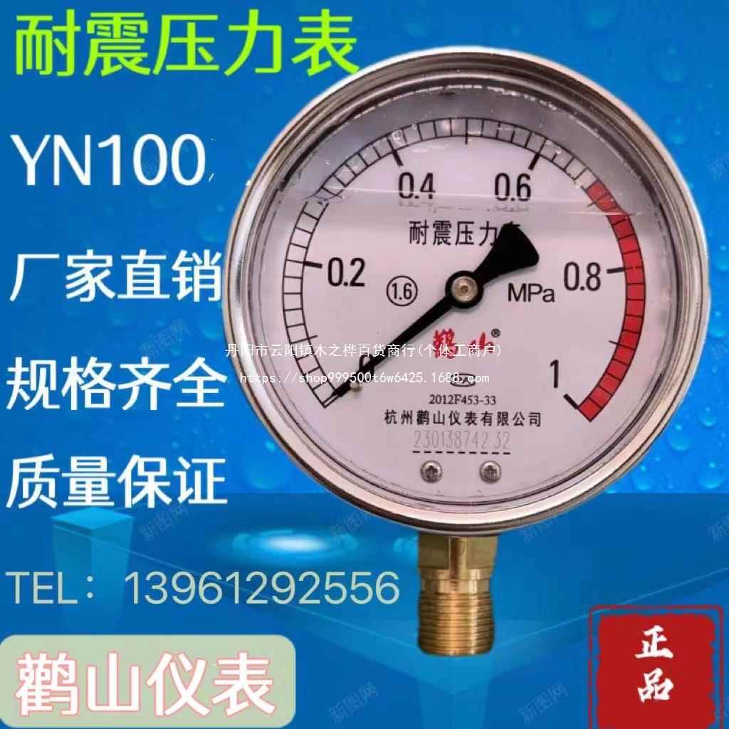 耐震压力表1mpa杭州鹤山仪表抗震液压油压水压气压防震鹳山YN100
