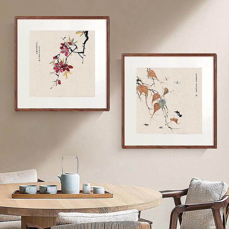 白齐石荷花装饰画客厅玄关餐厅茶室花卉壁实画式高档榫卯木挂GH25