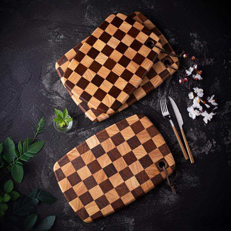 橡胶木棋盘格菜板双面切菜板加厚实木砧板大号水果切板木质案板
