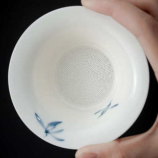 功夫茶具配件泡茶过滤分离器 手绘兰花陶瓷茶漏茶滤斗茶隔组合套装