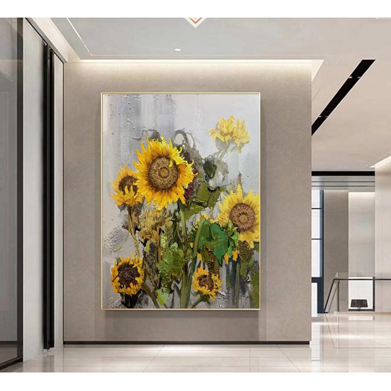 新欧式手绘向日葵立体装饰画客厅挂画玄关油画卧室壁画现代抽象画图片