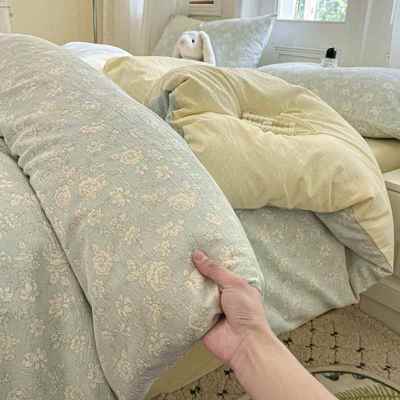 A类水洗棉双层纱四件套小清新纯棉床笠被套件4学生宿舍裸睡三件套