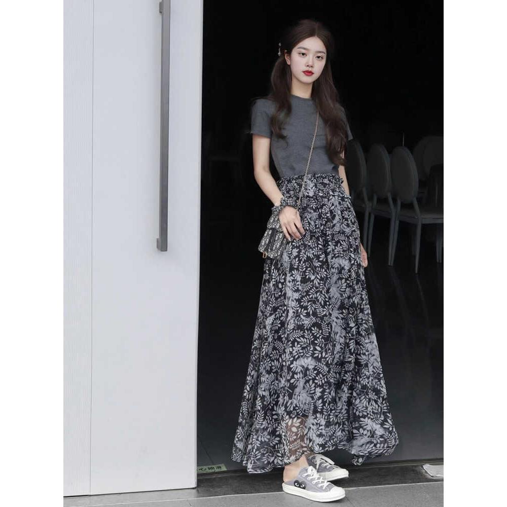 FAshi 夏装搭配一整套时尚减龄炸街气质短袖T恤半身裙两件式套装
