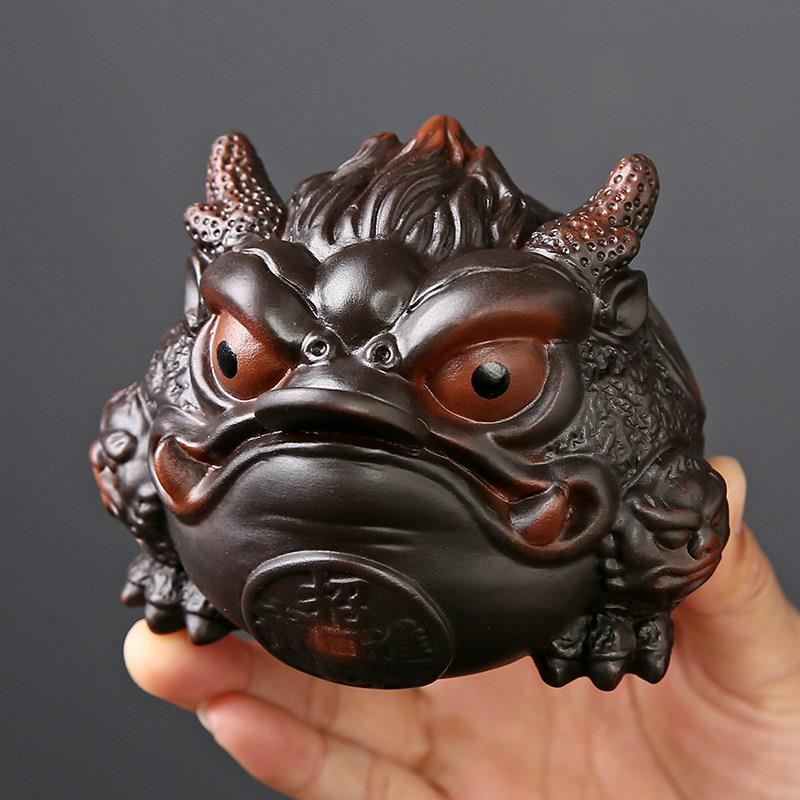 紫陶金蟾茶宠摆件招财可养精品功夫茶具配件赚赚蟾蜍茶玩茶桌装饰