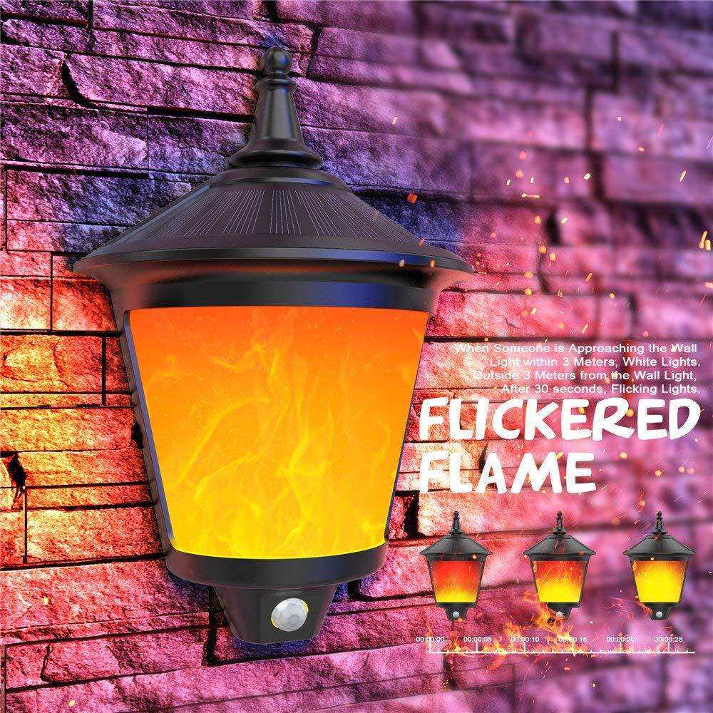 壁挂太阳能灯 感应火焰灯66LED路灯庭院装饰景观灯安全照明灯