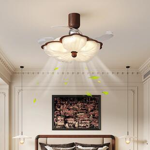 中古卧室风扇灯房间静音吊扇灯复古奶油餐厅风扇灯新中式 吸顶灯