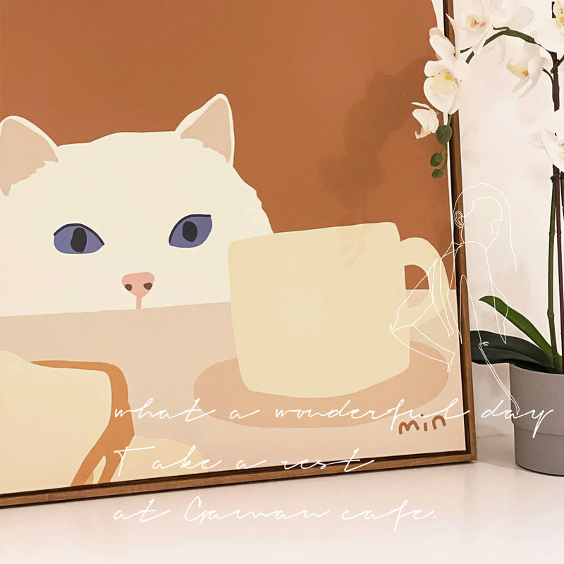 偷喝牛奶的猫咪可爱喵波普艺术装饰画北欧落地摆画儿童房卧室挂画图片