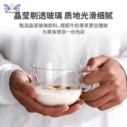 食品级大容量胖胖玻璃杯酸奶碗燕麦片早餐杯子女牛奶杯带盖勺碗杯