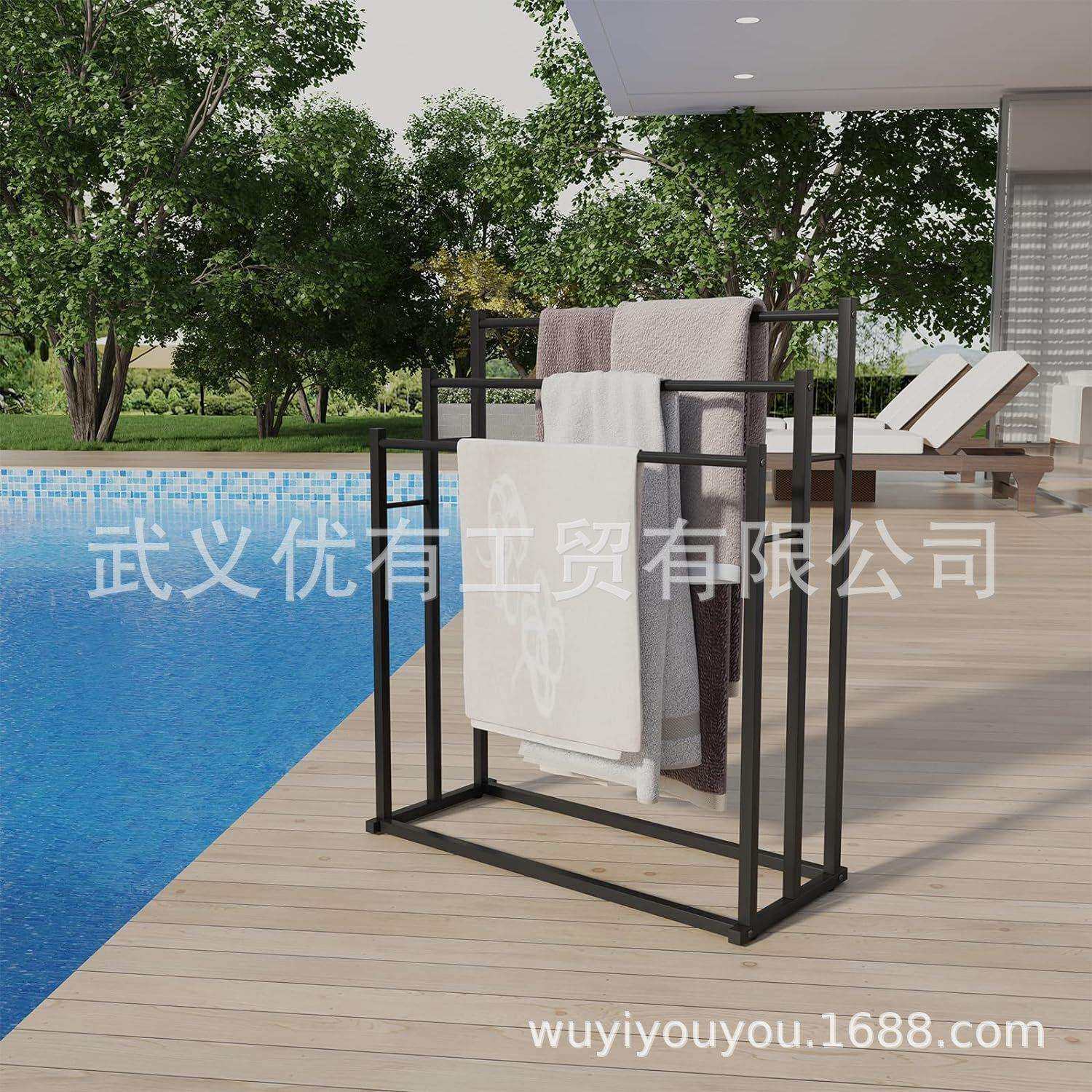 大号浴巾架毛巾架落地免打孔可移动金属牢固稳固收纳挂杆泳池架子