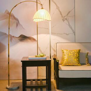 覆古竹艺落地灯侘寂中国风茶室客厅卧室床头网红可升降钓鱼灯台灯