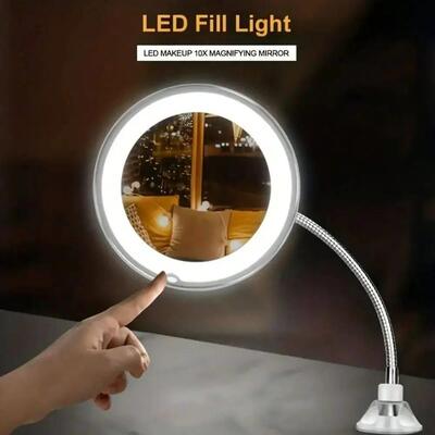 Flexible Gooseneck Makeup Mirror with LED Light 10X Magnifyi