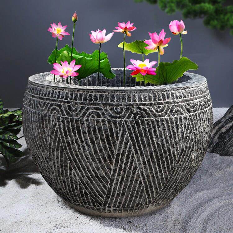 石雕鱼缸青石彷古盆石槽石头缸水槽石头花盆养鱼室外庭院装饰摆件