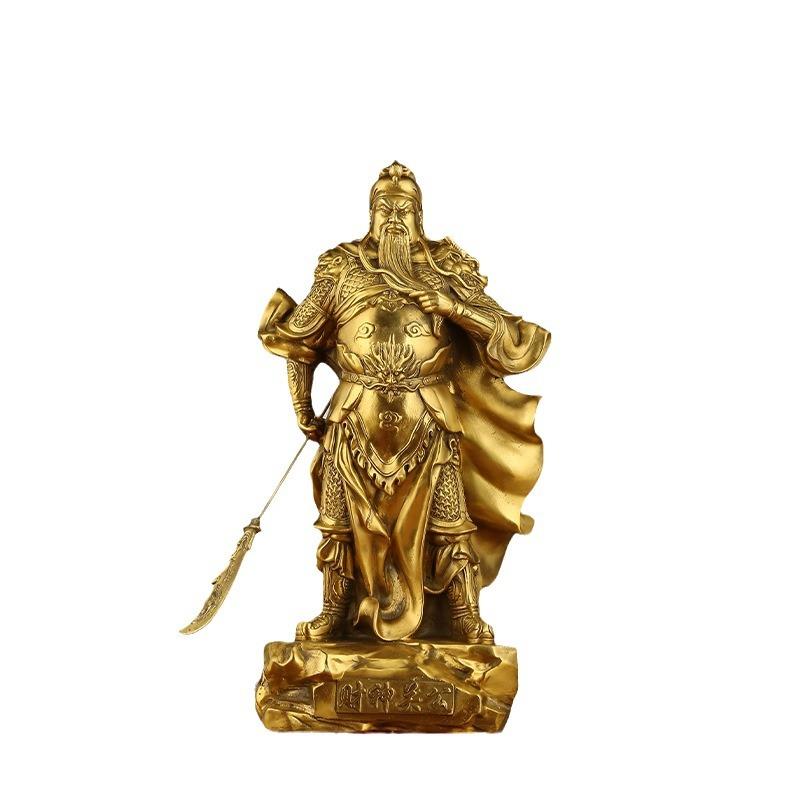 黄铜关公财神像铜提刀关公战袍关公家居公司开业供奉工艺品摆件